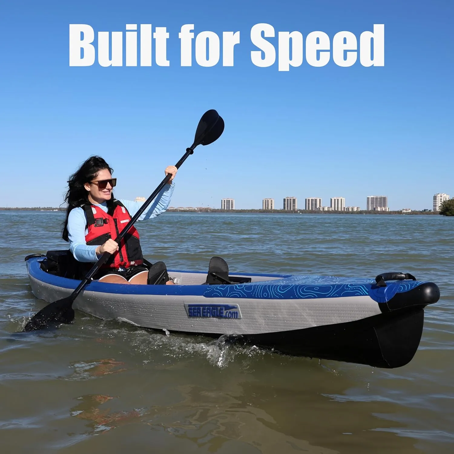 Sea Eagle RazorLite Inflatable Kayak - Lightweight, Drop Stitch, High Speed Touring Kayak - Solo or Tandem - Tall Back Seat(s), Paddle(s), Backpack, Skeg and Pump