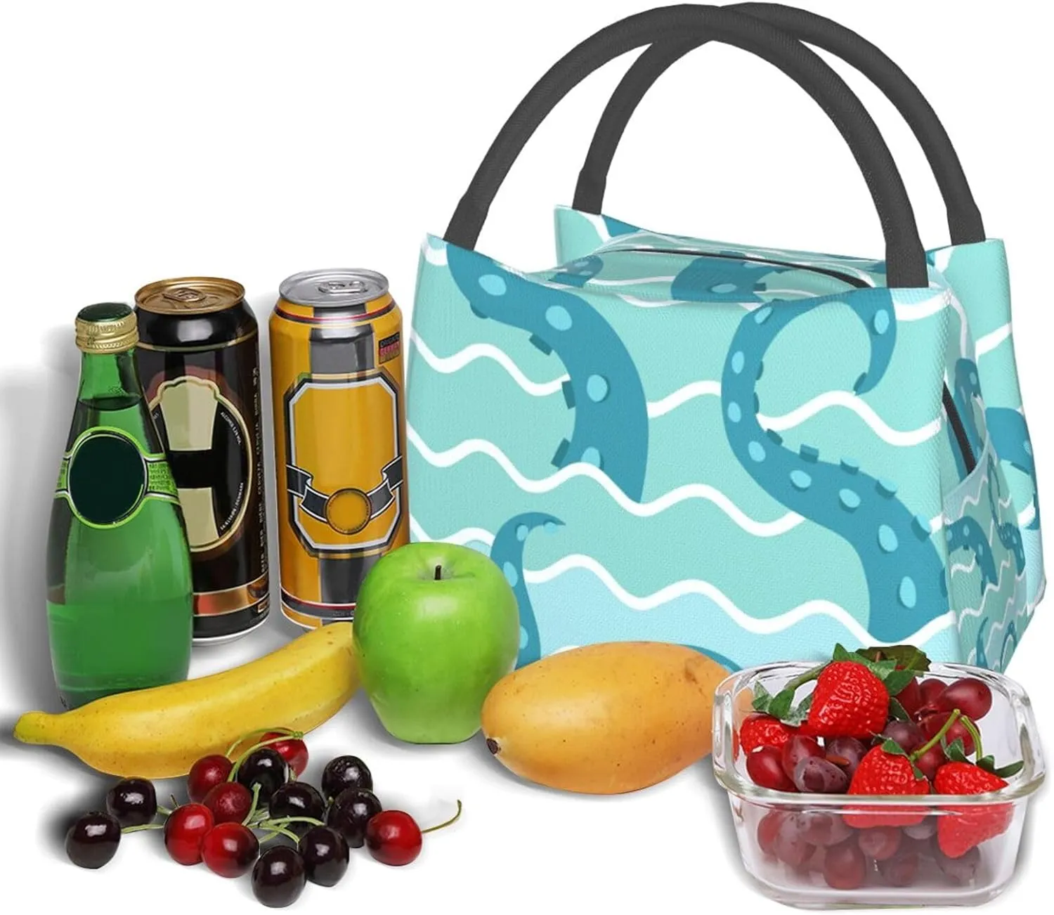 Sea Wave Octopuses Tentacle Lunch Bag for Women Men Adult Portable Insulated Lunch Box Tote Bag Reusable Travel Work Leakproof Thermal Cooler Lunch Snack Bags for Outdoor Office Picnic Camping
