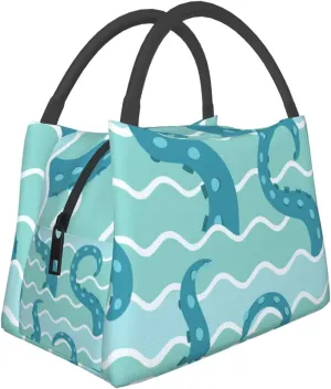 Sea Wave Octopuses Tentacle Lunch Bag for Women Men Adult Portable Insulated Lunch Box Tote Bag Reusable Travel Work Leakproof Thermal Cooler Lunch Snack Bags for Outdoor Office Picnic Camping