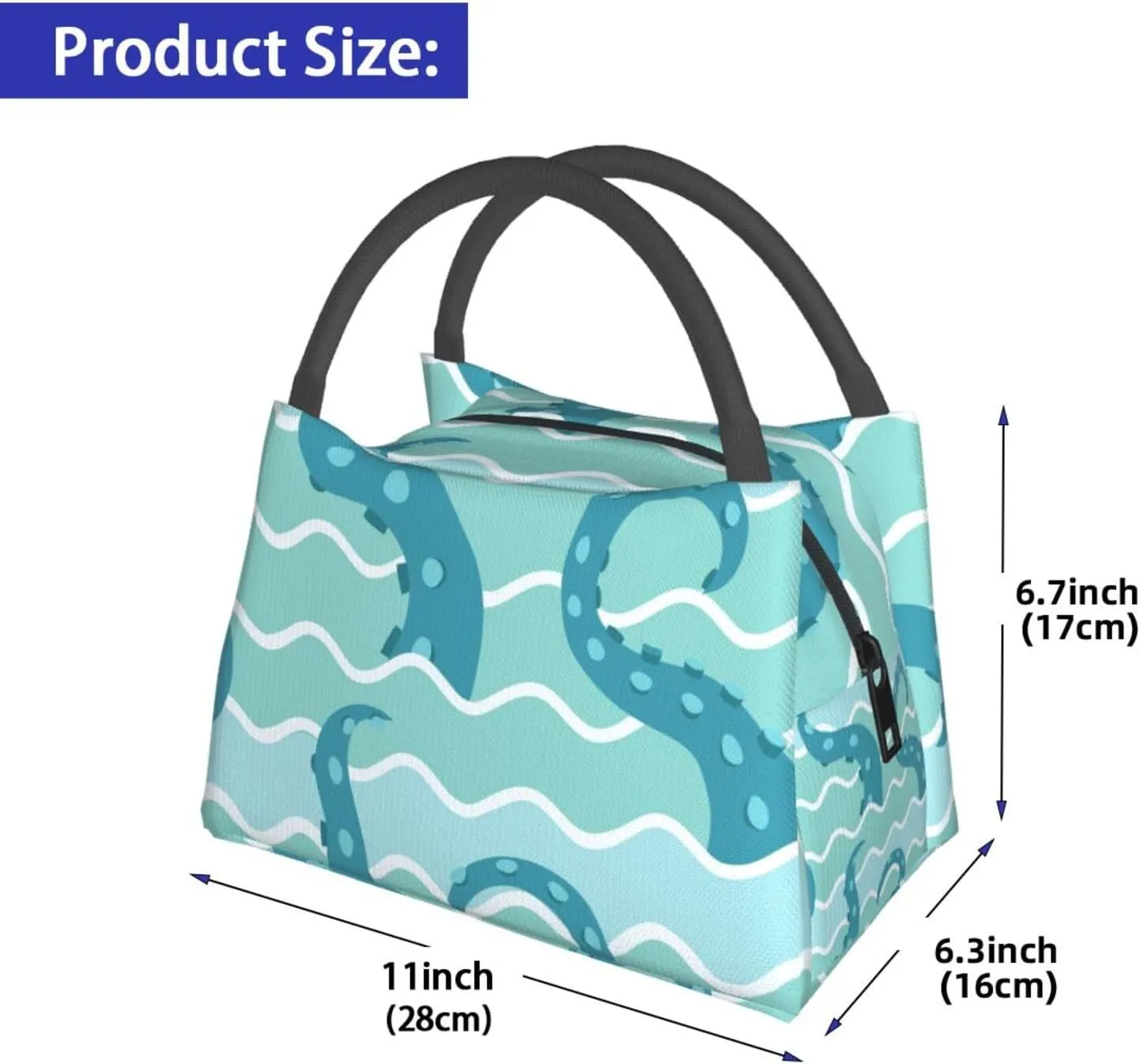 Sea Wave Octopuses Tentacle Lunch Bag for Women Men Adult Portable Insulated Lunch Box Tote Bag Reusable Travel Work Leakproof Thermal Cooler Lunch Snack Bags for Outdoor Office Picnic Camping