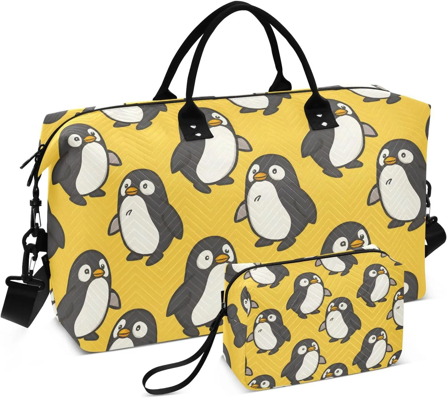 Seamless Pattern Of Cute Chubby Fat Penguin Travel Duffle Bag,Large Weekender Travel Bag for Women Men Waterproof Luggage Bag with Trolley Sleeve,Airplane Travel Essentials for Flying