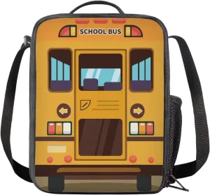 SEANATIVE Yellow School Bus Print Lunch Bag for Kids Teens Back to School Lunchbox Boys Cartoon Lunch Cooler Handbag Food Container