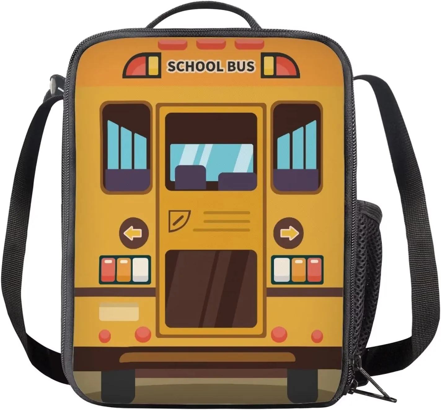 SEANATIVE Yellow School Bus Print Lunch Bag for Kids Teens Back to School Lunchbox Boys Cartoon Lunch Cooler Handbag Food Container