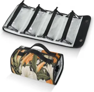 Seasonal Flower Travel Toiletry Bag Clear Cosmetic Bag Organizer Waterproof Foldable Makeup Bag with 4 PVC Pouches Travel Organizer Bags for Luggage Business Trip