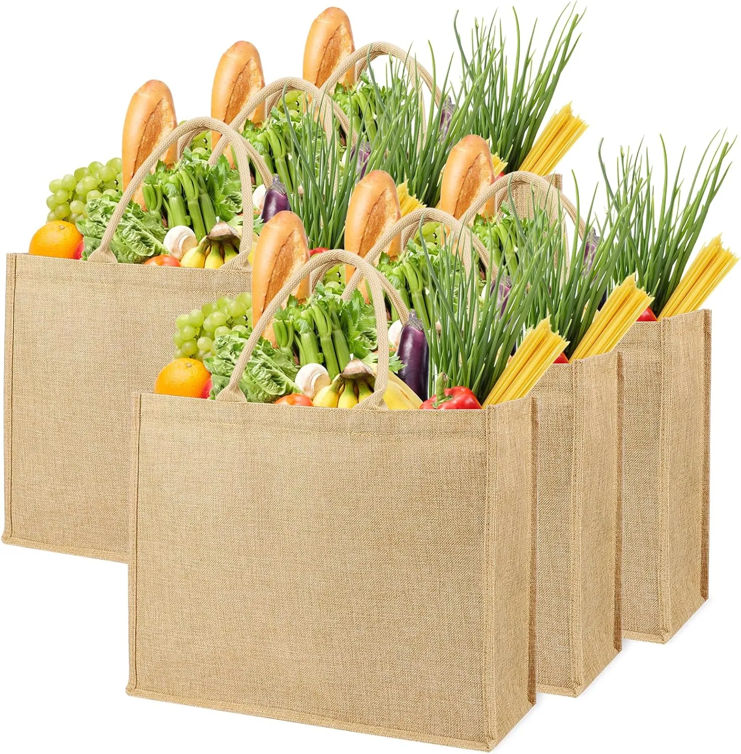 Segarty 6 Pack Reusable Shopping Bag, 17x14x7 Large Grocery Tote Foldable Washable Heavy Duty Storage Bags with Reinforced Handles Lightweight Tote Bulk for Kitchen Groceries Food Storage