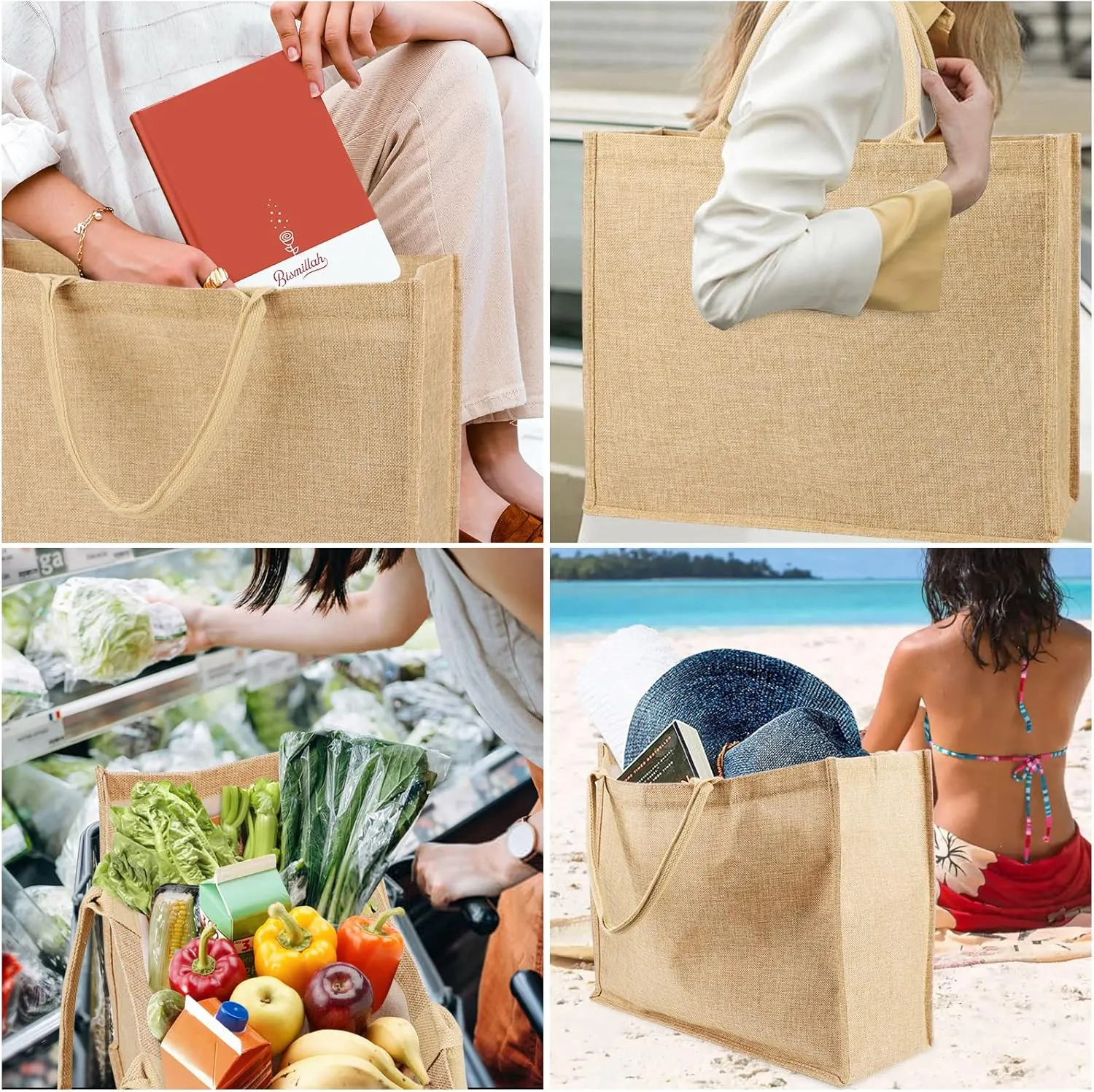 Segarty 6 Pack Reusable Shopping Bag, 17x14x7 Large Grocery Tote Foldable Washable Heavy Duty Storage Bags with Reinforced Handles Lightweight Tote Bulk for Kitchen Groceries Food Storage