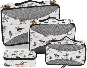 Set of 4 Pack Packing Cubes Equestrian Sport Horse Riders Travel Organizer Packing Cube Suitcase Organizer Bags Set for Travel Accessory