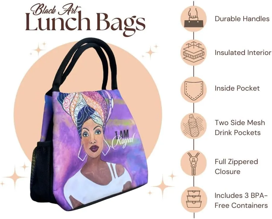 Shades of Color African American Lunch Bag, Reusable, Insulated, with Shoulder Strap, for Hiking, Picnic, Beach, Office—Perfect Gift for Black Women