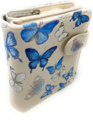 Shag Wear Butterflies Small Wallet for Women and Teen Girls Vegan Faux Leather 5" Beige