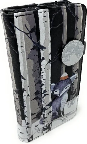 Shag Wear Winter Fox Large Animal Wallet for Women and Teen Girls Vegan Faux Leather Black 7"