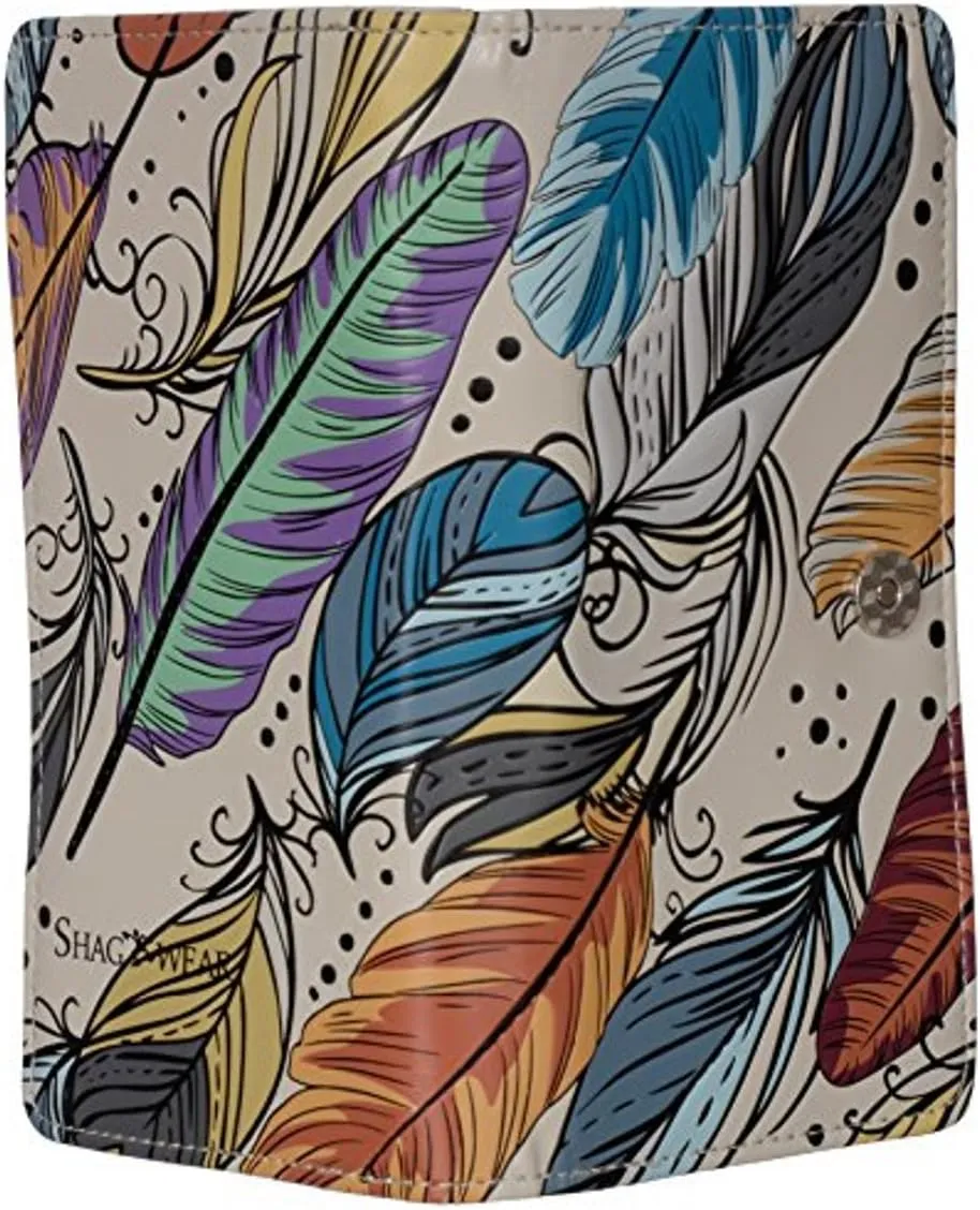 Shag Wear Women's Large Feather Pattern Small Wallet w/Zipper (Cream)