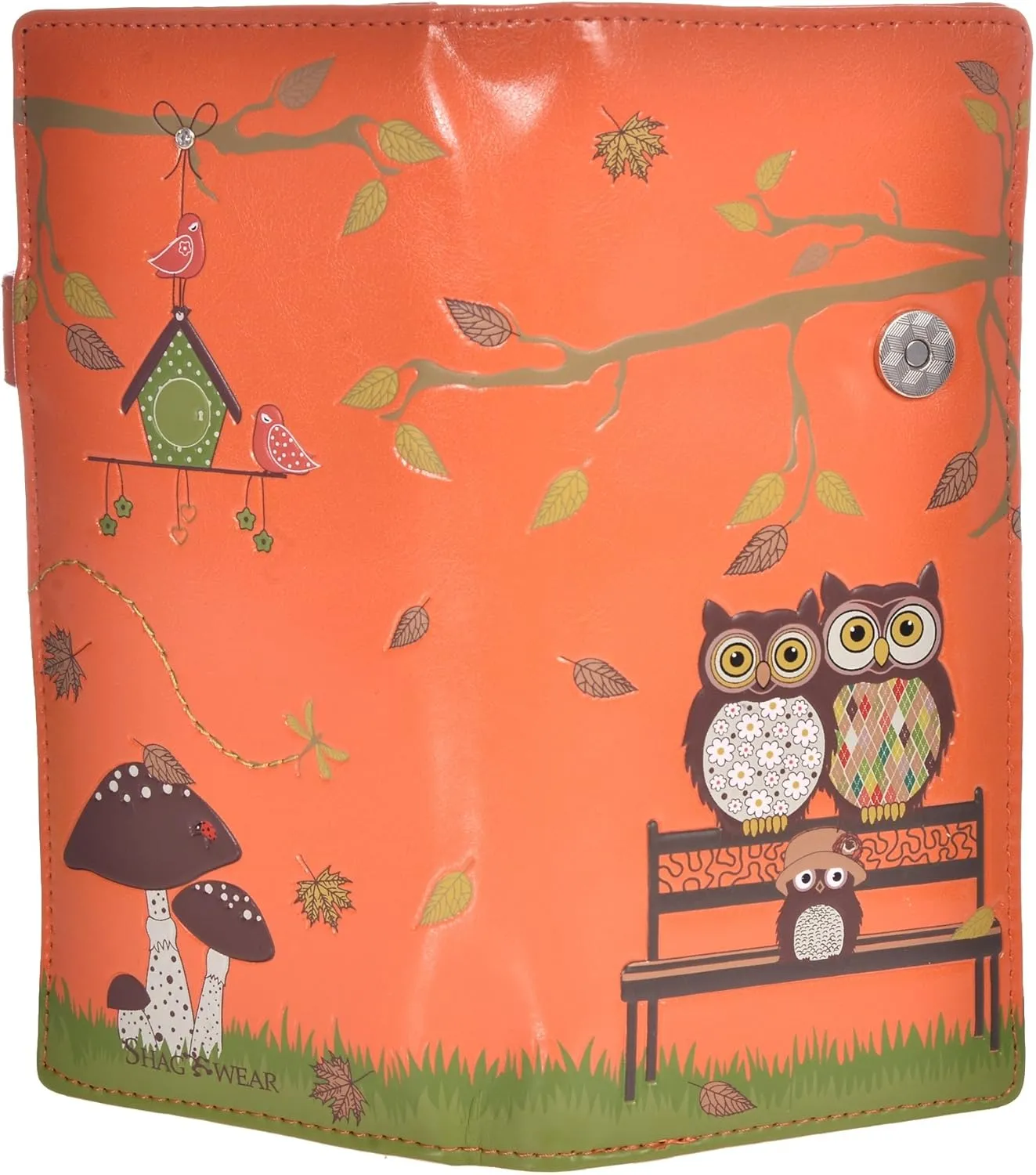 Shag Wear Women's Premium Vegan Clutch Cardholder Wallet Zipper Purse with Pretty Autumn Owl Orange