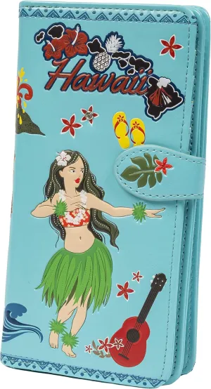 Shag Wear Women's Premium Vegan Clutch Cardholder Zipper Wallet Purse with Pretty Aloha, Teal