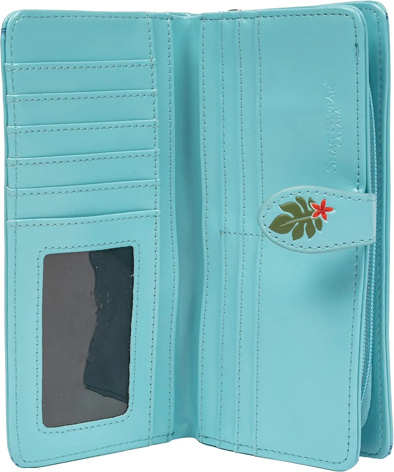 Shag Wear Women's Premium Vegan Clutch Cardholder Zipper Wallet Purse with Pretty Aloha, Teal