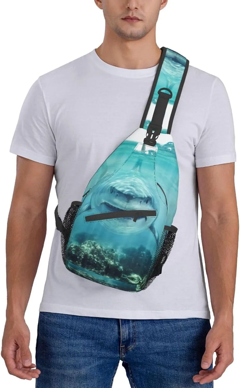 Shark Sling Backpack Chest Bag Crossbody Shoulder Bag Gym Cycling Travel Hiking Daypack For Men Women