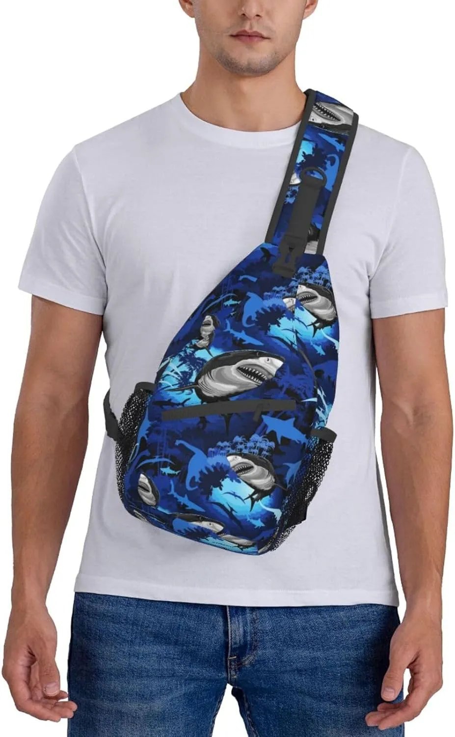 Shark Sling Backpack Chest Bag Crossbody Shoulder Bag Gym Cycling Travel Hiking Daypack For Men Women