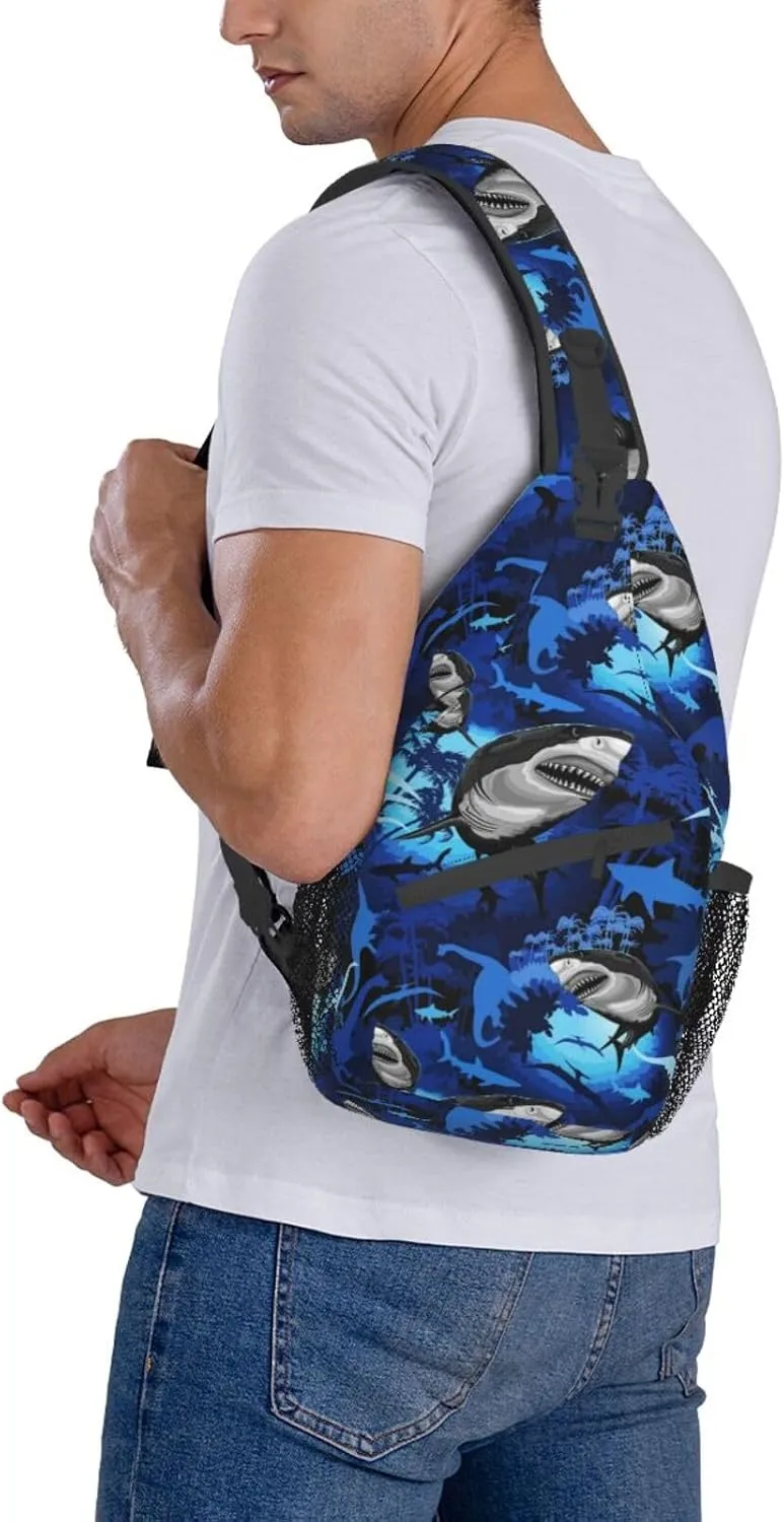 Shark Sling Backpack Chest Bag Crossbody Shoulder Bag Gym Cycling Travel Hiking Daypack For Men Women