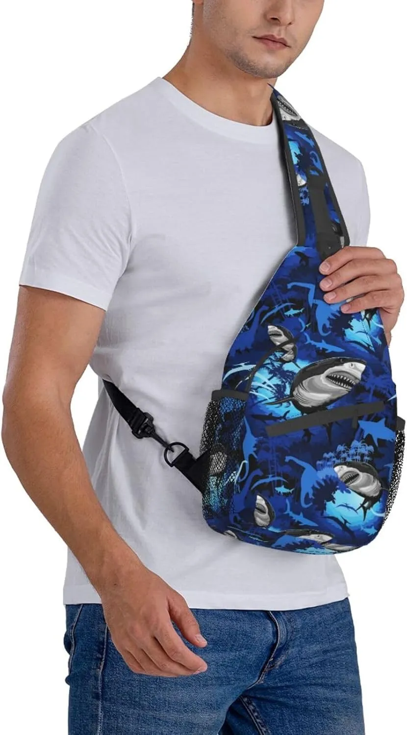 Shark Sling Backpack Chest Bag Crossbody Shoulder Bag Gym Cycling Travel Hiking Daypack For Men Women