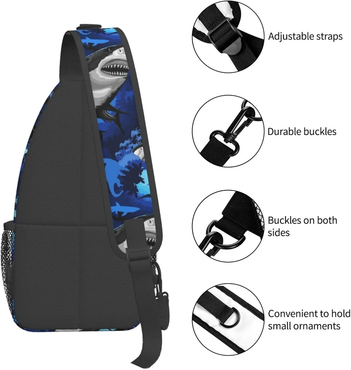Shark Sling Backpack Chest Bag Crossbody Shoulder Bag Gym Cycling Travel Hiking Daypack For Men Women