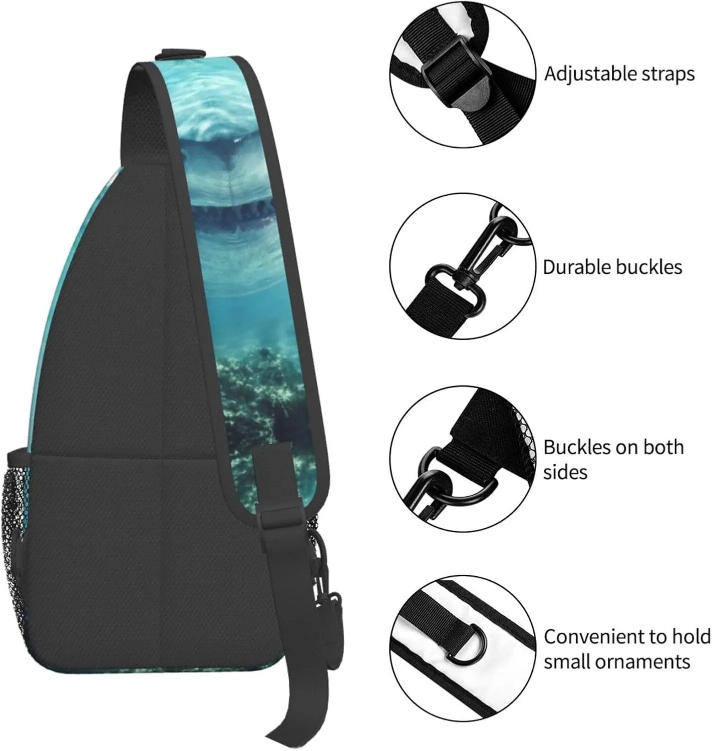 Shark Sling Backpack Chest Bag Crossbody Shoulder Bag Gym Cycling Travel Hiking Daypack For Men Women