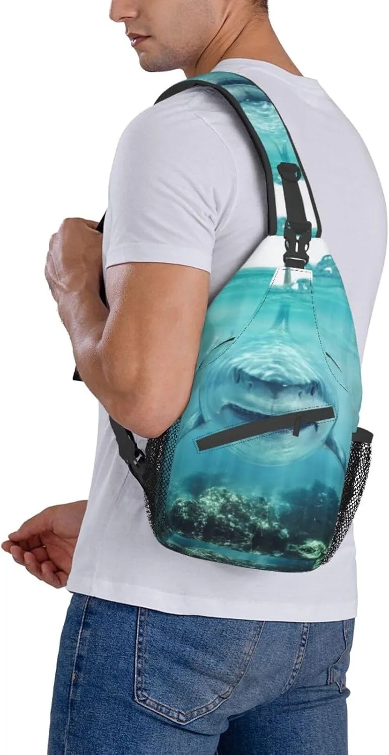 Shark Sling Backpack Chest Bag Crossbody Shoulder Bag Gym Cycling Travel Hiking Daypack For Men Women