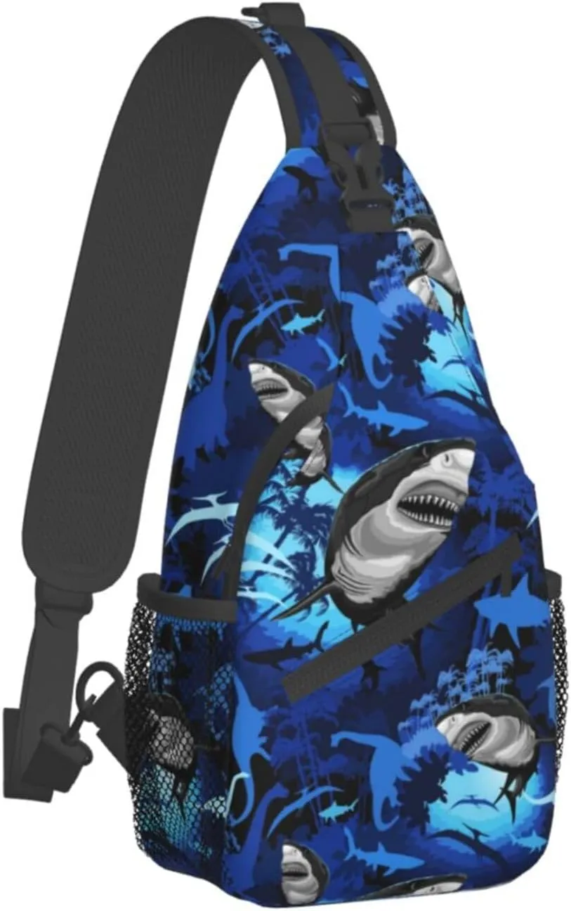 Shark Sling Backpack Chest Bag Crossbody Shoulder Bag Gym Cycling Travel Hiking Daypack For Men Women