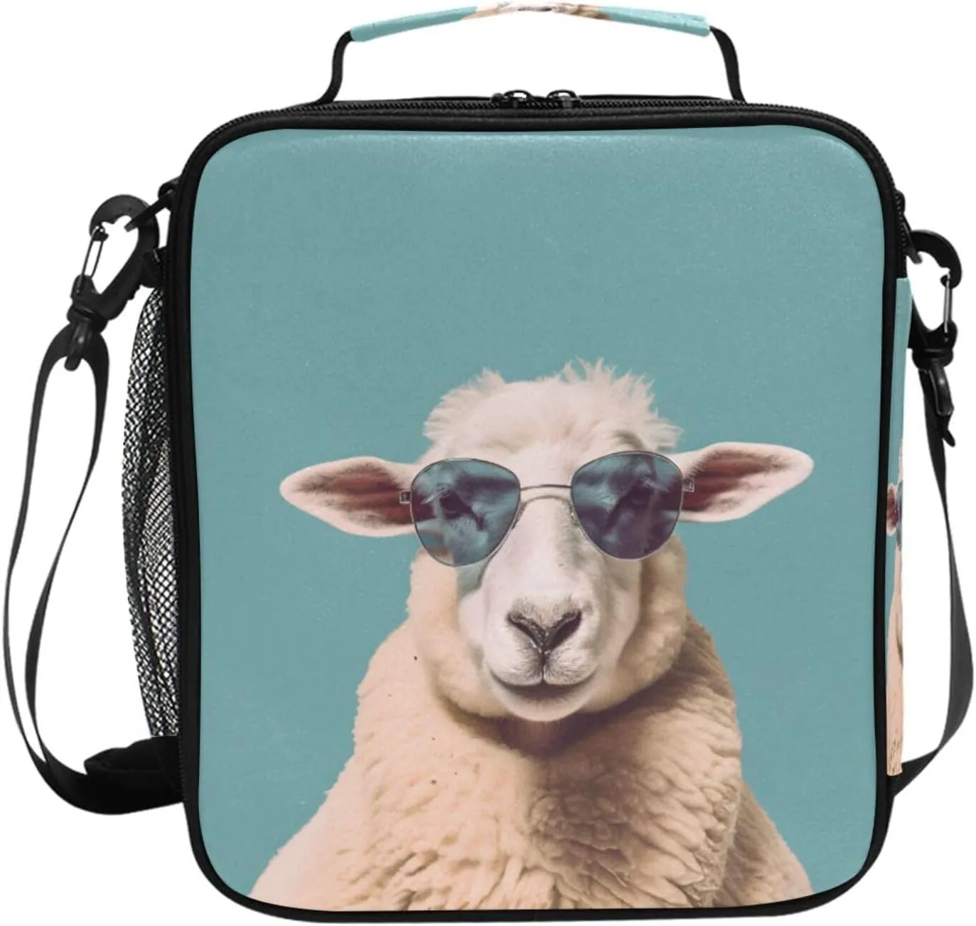Sheep in Glasses Lunch Box Boys Girls Insulated Lunch Bag Kids Thermal Cooler Tote Shoulder Strap School Picnic
