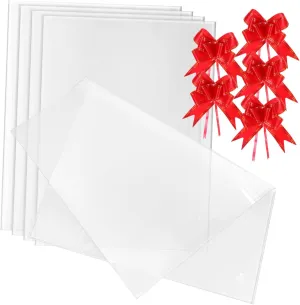 SHERCHPRY Cellophane Bags for Mugs 5 Pack Large Bows Party Favor Bags Basket Wrapping Plastic Holiday