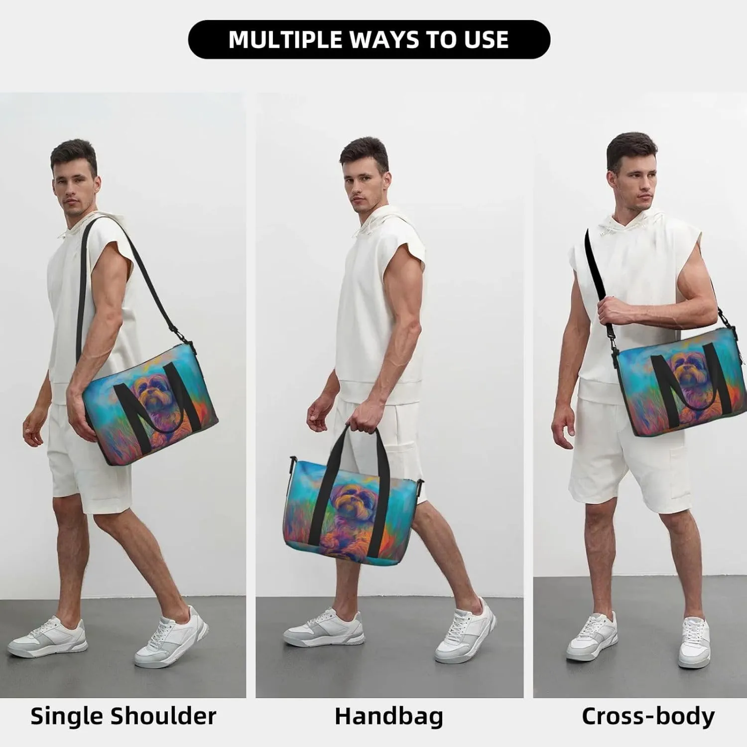 Shih Tzu art print Travel Duffel Bag, Sports Tote Gym Bag, Swim Pool Bag Large Shoulder Tote Bag for Beach Weekender