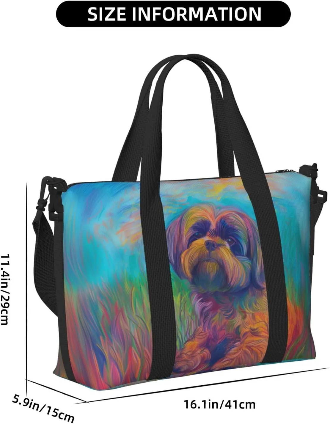 Shih Tzu art print Travel Duffel Bag, Sports Tote Gym Bag, Swim Pool Bag Large Shoulder Tote Bag for Beach Weekender