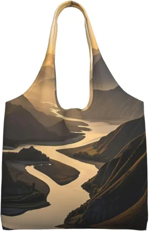 Shining Overlook Print Women's Canvas Handbag,Sturdy Cotton Handbag With Patterned Shoulder Bag