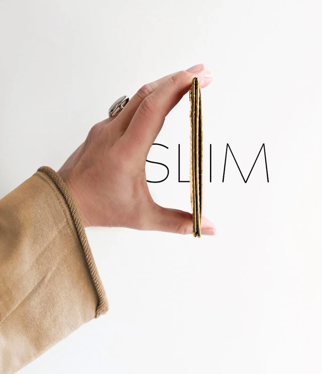 Shiny Slim Minimalistic Credit Card Holder Wallet Mirror Metallic Crock pattern (Gold)