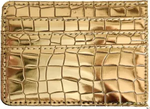 Shiny Slim Minimalistic Credit Card Holder Wallet Mirror Metallic Crock pattern (Gold)