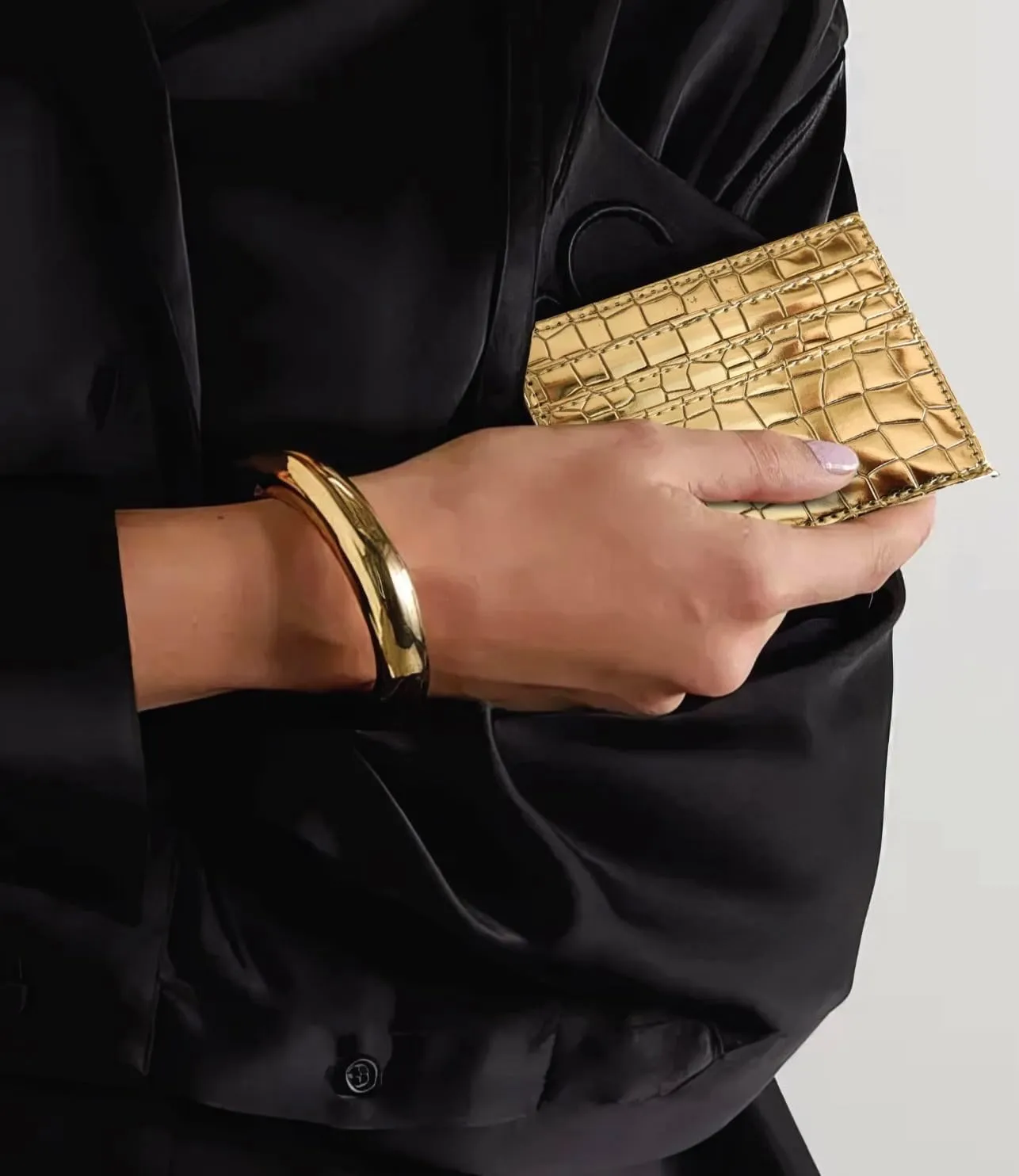 Shiny Slim Minimalistic Credit Card Holder Wallet Mirror Metallic Crock pattern (Gold)