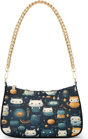 Shoulder Bags for Women 3899-cat Hobo Tote Handbag Small Clutch Purse with Zipper Closure