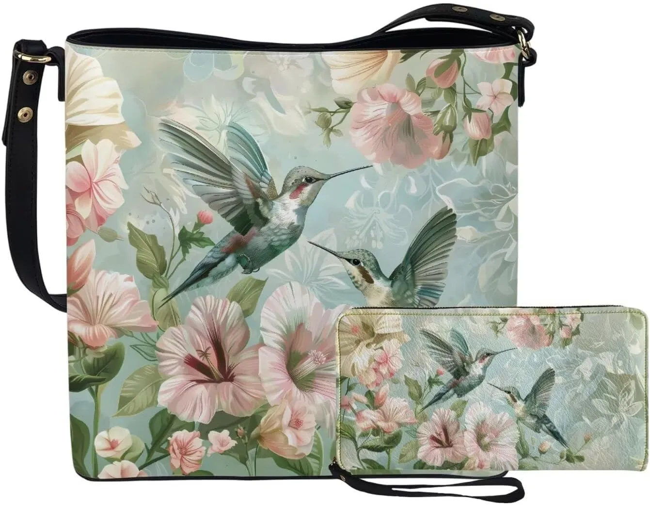 Shoulder Bags Set 2 Piece Bucket Bags Saddle Bags with Adjustable Shoulder Strap Wristlet Purses for Women