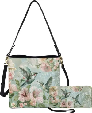 Shoulder Bags Set 2 Piece Bucket Bags Saddle Bags with Adjustable Shoulder Strap Wristlet Purses for Women