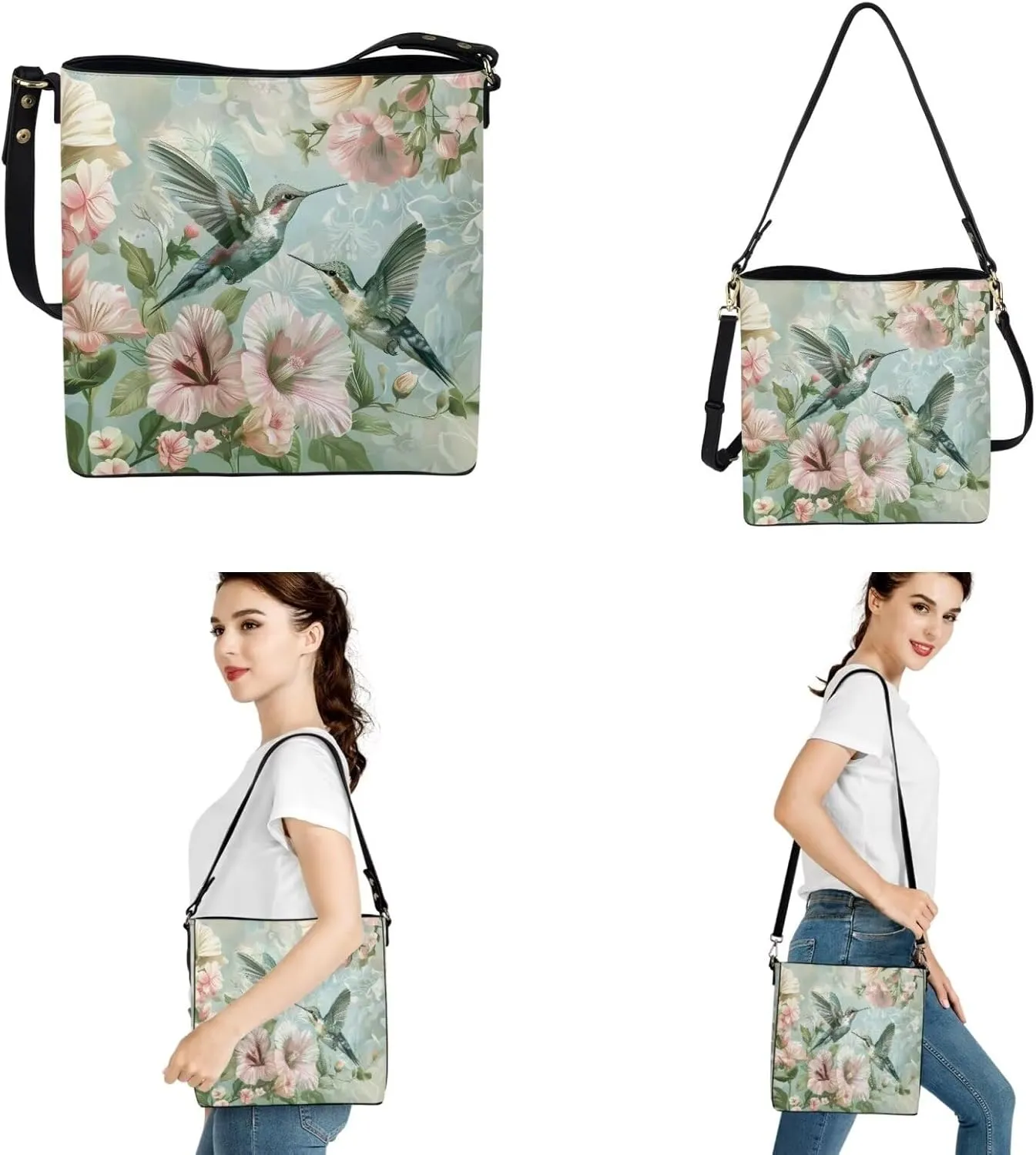 Shoulder Bags Set 2 Piece Bucket Bags Saddle Bags with Adjustable Shoulder Strap Wristlet Purses for Women