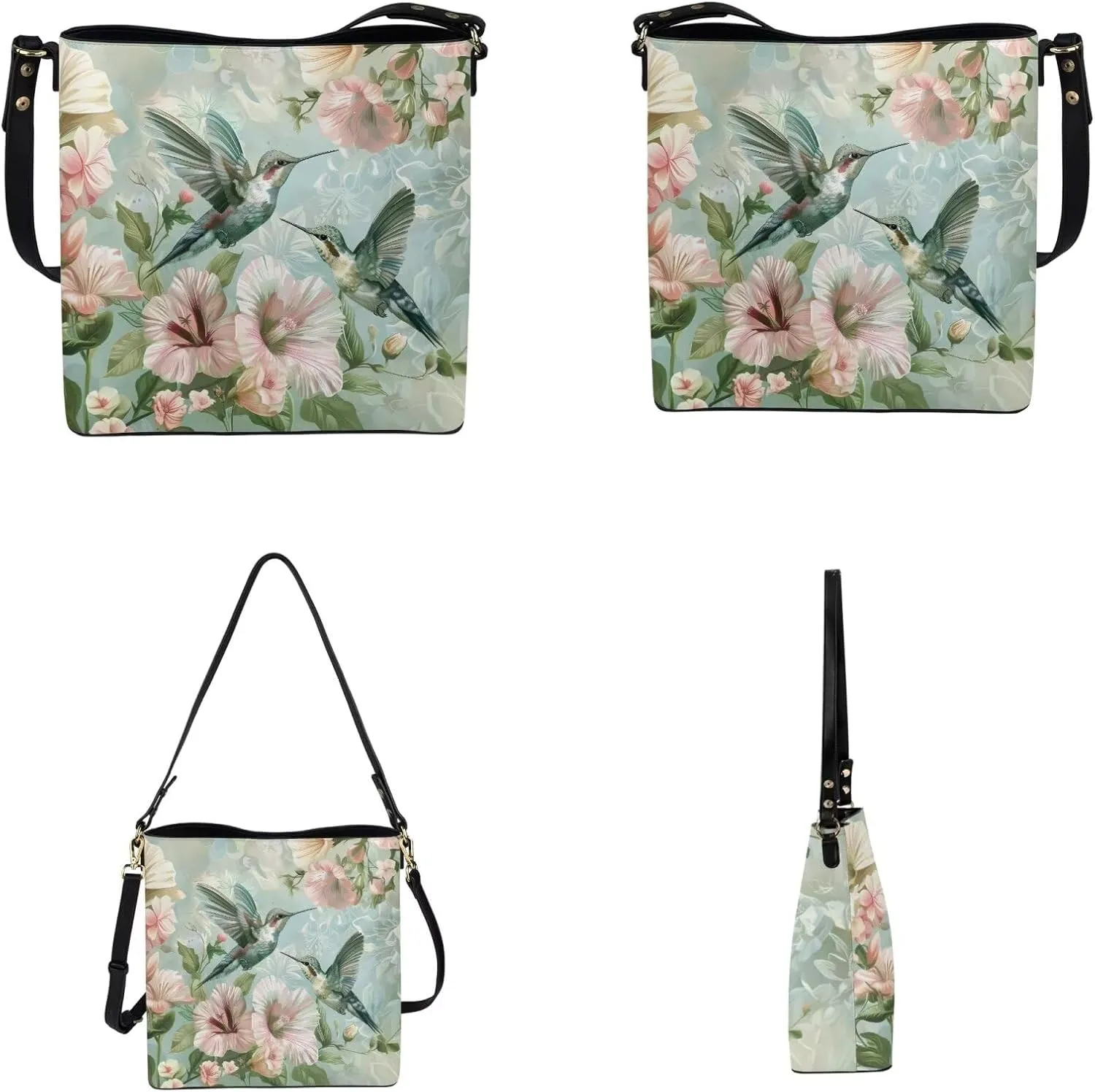 Shoulder Bags Set 2 Piece Bucket Bags Saddle Bags with Adjustable Shoulder Strap Wristlet Purses for Women