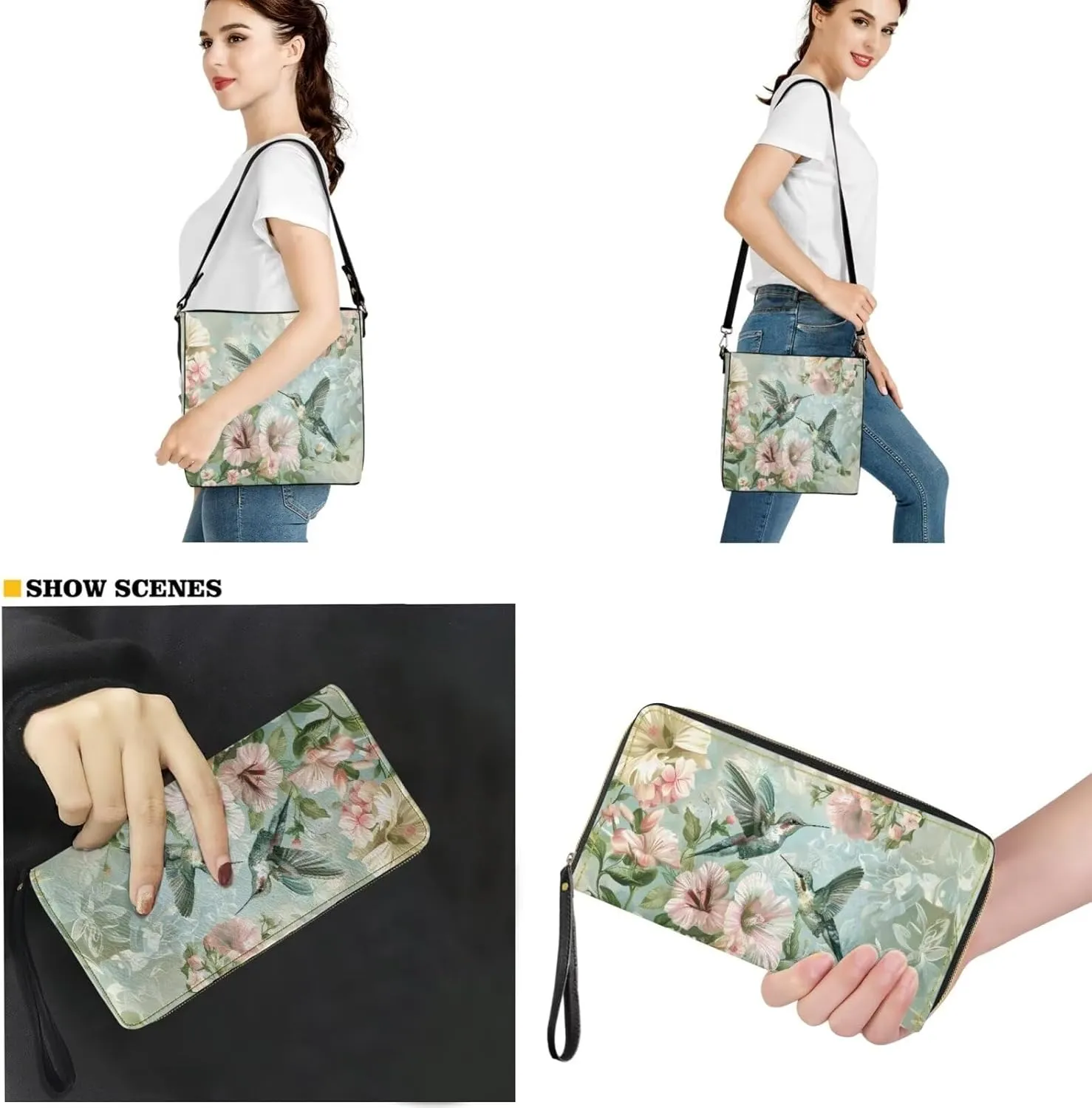 Shoulder Bags Set 2 Piece Bucket Bags Saddle Bags with Adjustable Shoulder Strap Wristlet Purses for Women