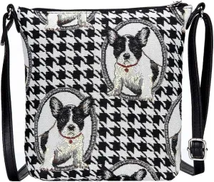 Signare Tapestry Small Crossbody Bag Sling Bag for Women with French Black and White Bulldog Design (SLING-FREN)