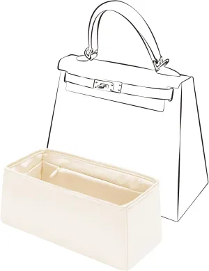 Silky Insert for Kelly 25, Purse Organizer Insert with Zipper Compatible with Hermes Kelly 25, Lightweight and Silky Smooth Handbag Shaper(KE25 with Zipper, Craie)