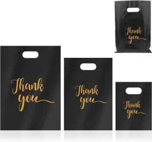 simarro 200Pcs Black Thank You Bags with Handles, 3 Sizes Shopping Bags Reusable Retail bags for Small Business Packaging Products, Retail Boutique Bags for Wholesale(Black)