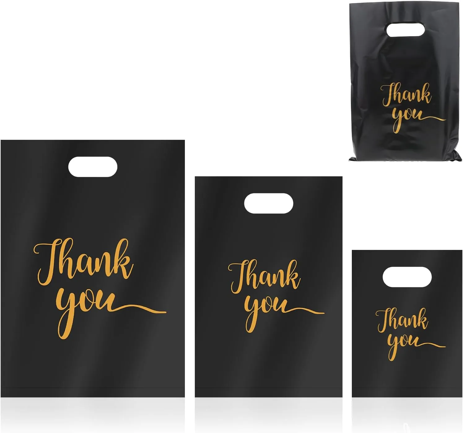 simarro 200Pcs Black Thank You Bags with Handles, 3 Sizes Shopping Bags Reusable Retail bags for Small Business Packaging Products, Retail Boutique Bags for Wholesale(Black)