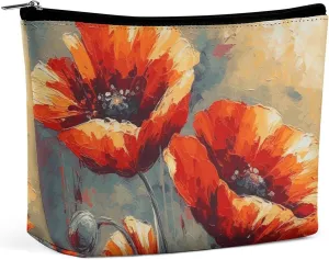 Simple Flower Oil Painting Travel Makeup Bag Large Toiletry Bag for Women Waterproof Cosmetic Bags for Purse Portable Makeup Organizer Bags Cute Zipper Pouch Cosmetic Pouch Funny Travel Makeupbag