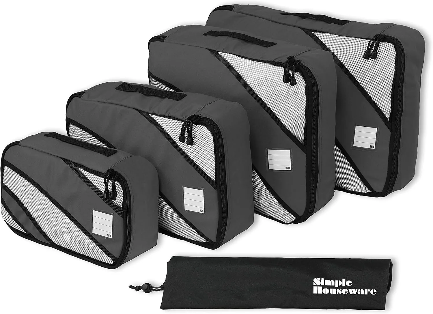 Simple Houseware 4 Set Packing Cube - Travel Organizers with Laundry Bag, Dark Grey