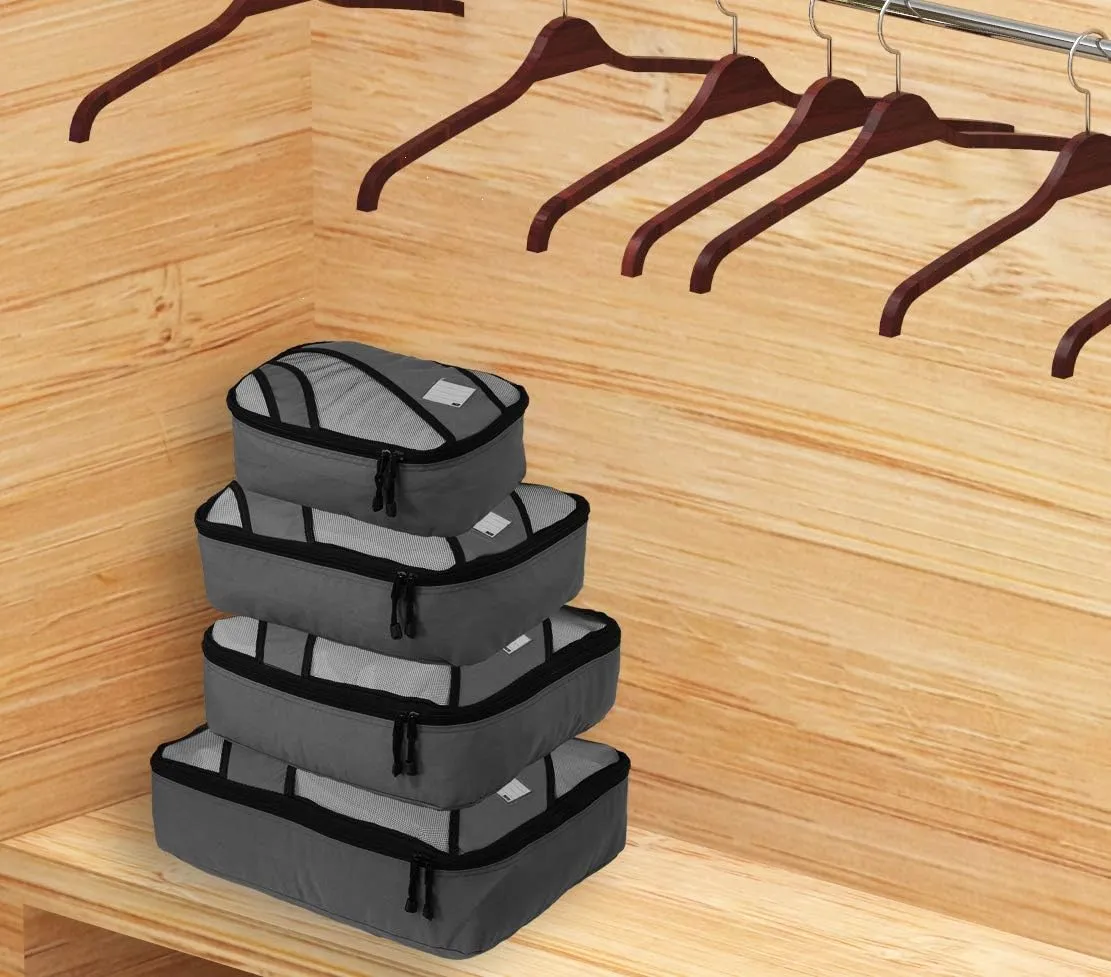Simple Houseware 4 Set Packing Cube - Travel Organizers with Laundry Bag, Dark Grey