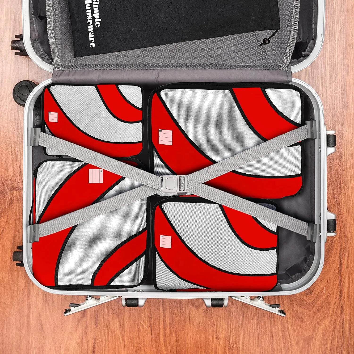 Simple Houseware 4 Set Packing Cube - Travel Organizers with Laundry Bag, Red