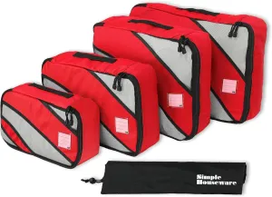 Simple Houseware 4 Set Packing Cube - Travel Organizers with Laundry Bag, Red