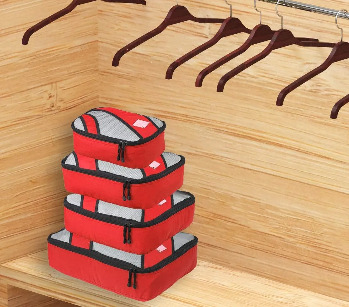 Simple Houseware 4 Set Packing Cube - Travel Organizers with Laundry Bag, Red